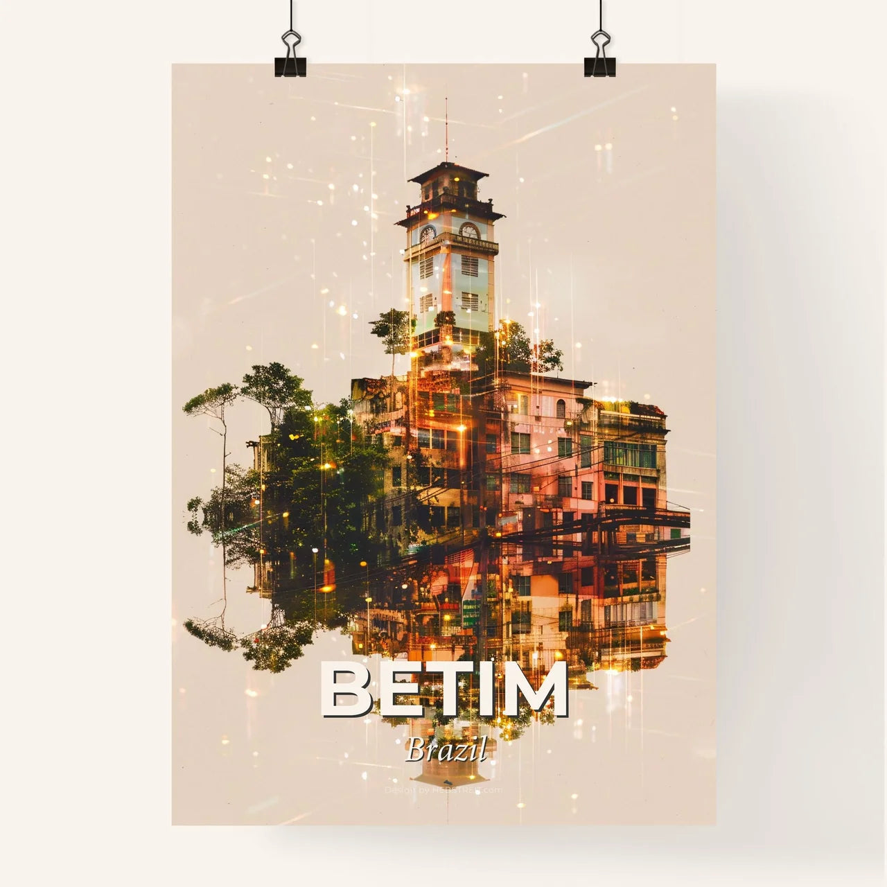Betim Brazil: City Skyline Double Exposure Composite Art Poster