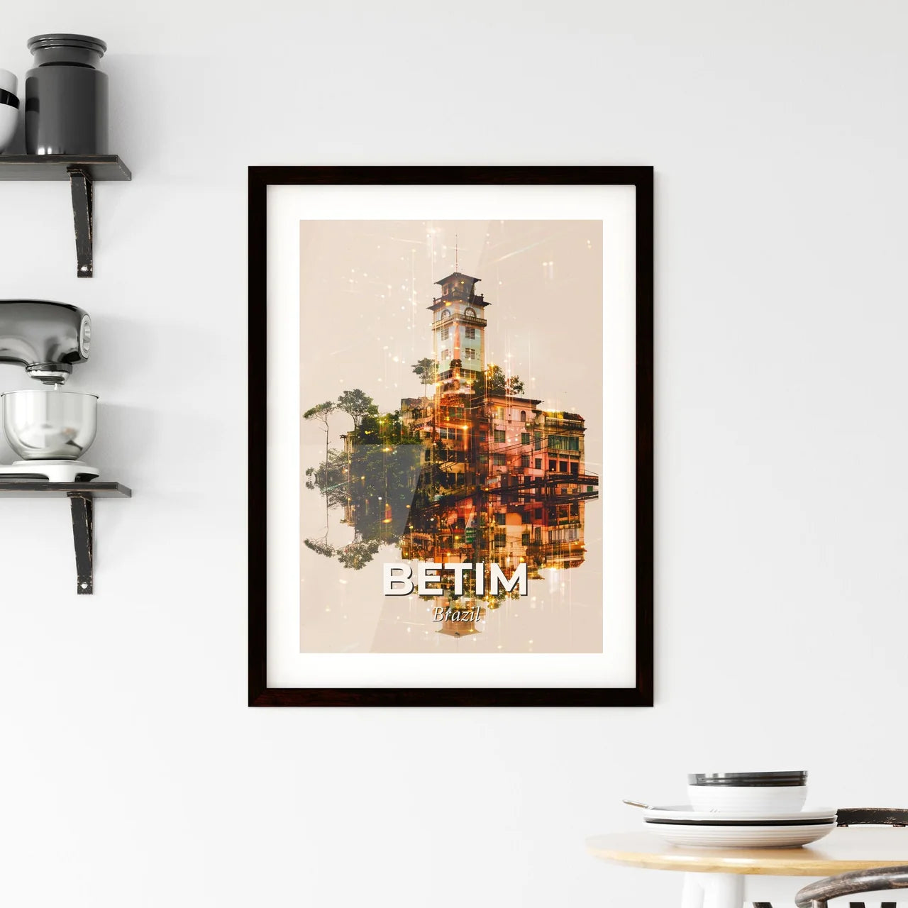 Betim Brazil: City Skyline Double Exposure Composite Art Framed Print
