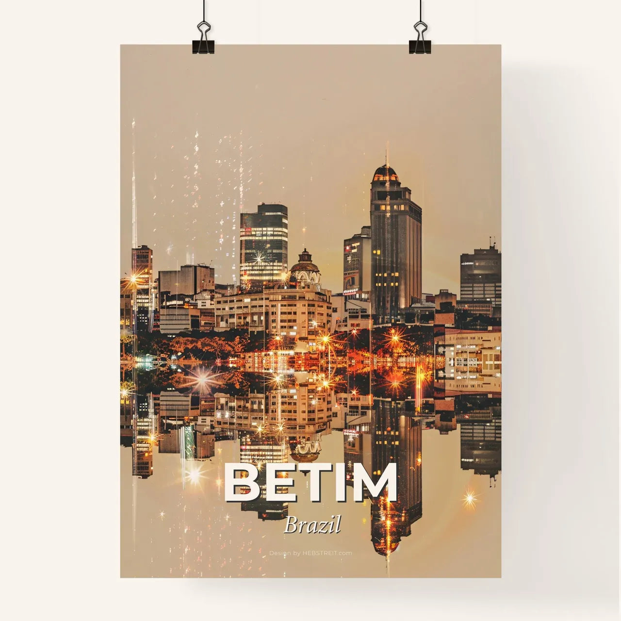 Betim City Skyline Double Exposure Poster Art Poster