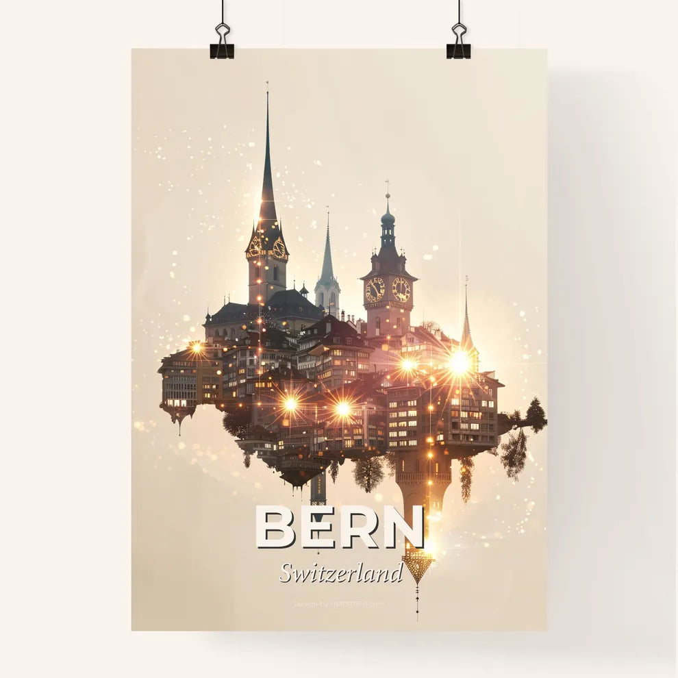 Bern Skyline Composite Artwork with Local Icons Poster