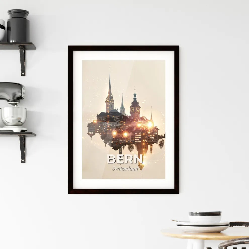 Bern Skyline Composite Artwork with Local Icons Framed Print