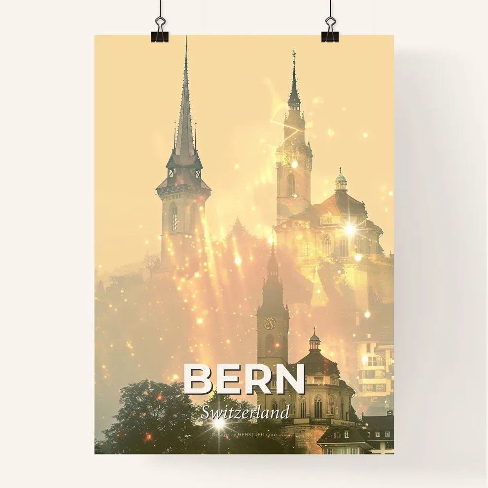 Bern City Skyline Multilayered Glow Poster Art Poster
