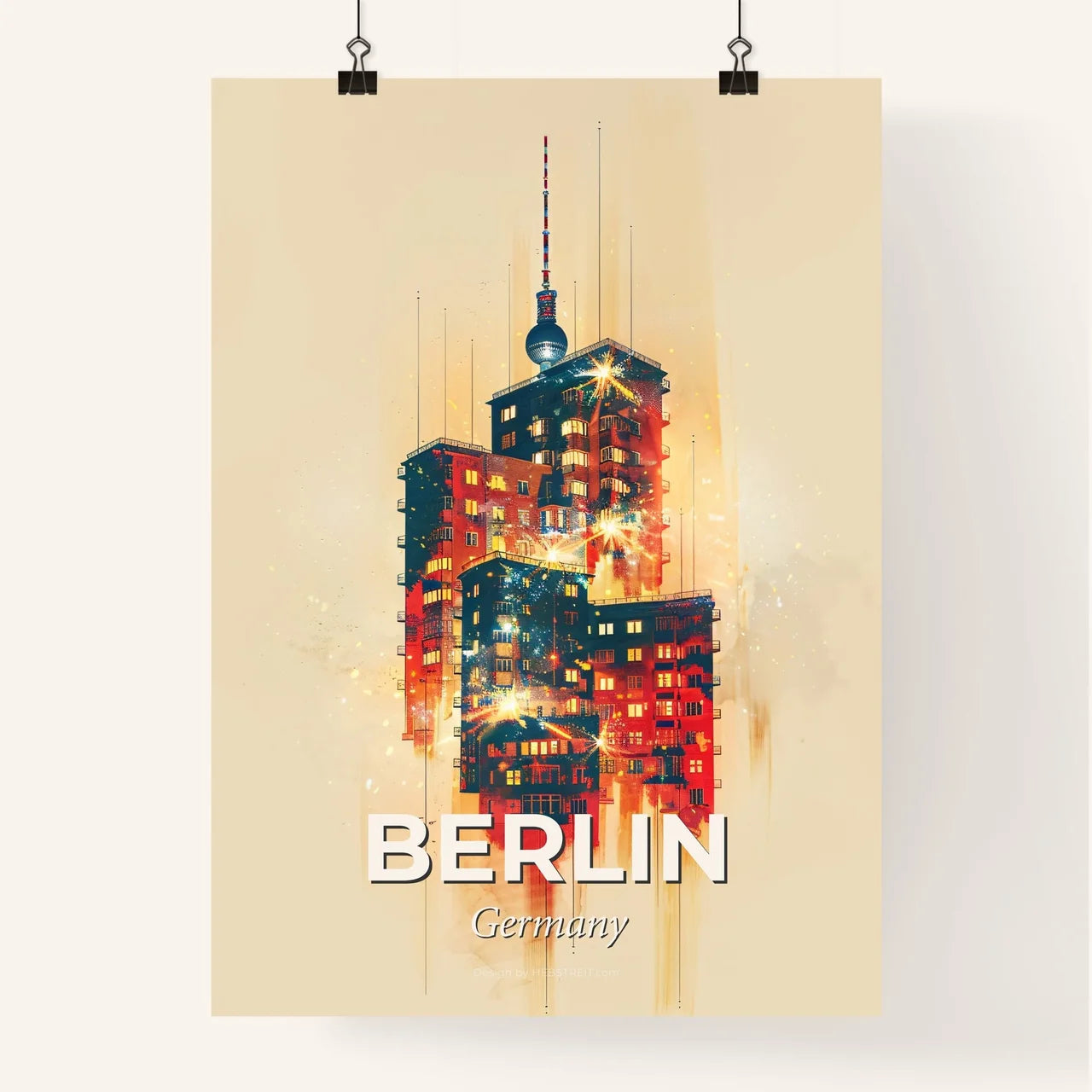 Berlin: Fusion of Icons with Sparkles and Lights Poster