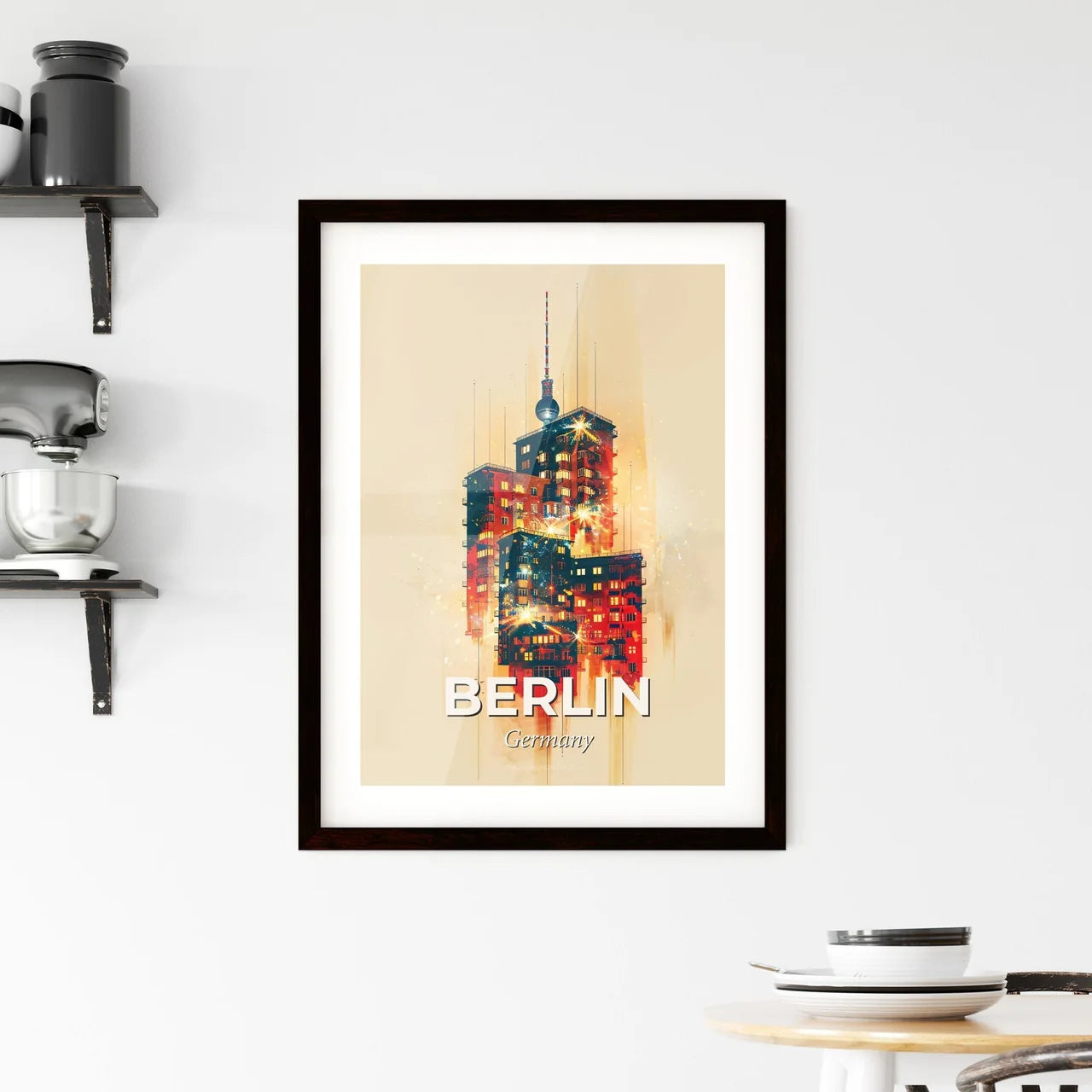 Berlin: Fusion of Icons with Sparkles and Lights Framed Print