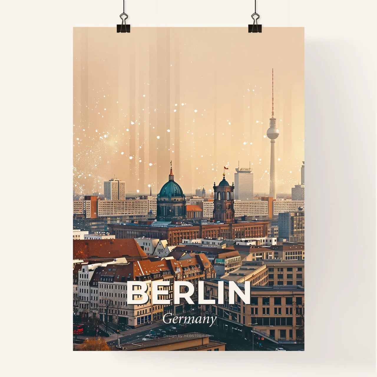 Berlin City Skyline Double Exposure Poster Art Poster
