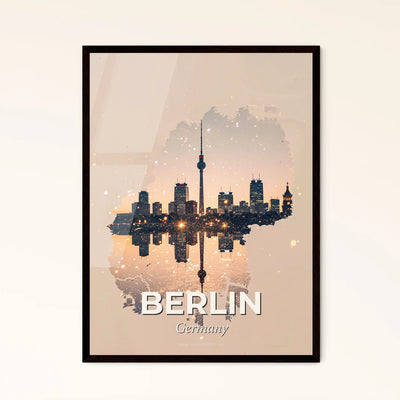Berlin Double-Exposure Sparkle Skyline Print - A city skyline with a reflection of a tower