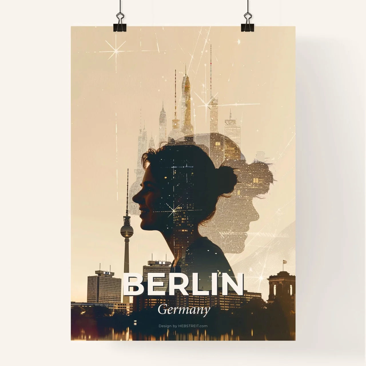 Berlin Skyline Silhouette Composite Paper Background Poster