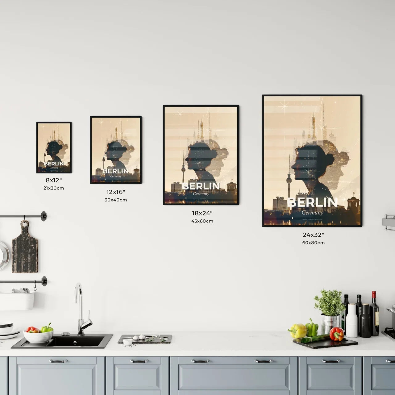 Berlin Skyline Silhouette Composite Paper Background Office Art