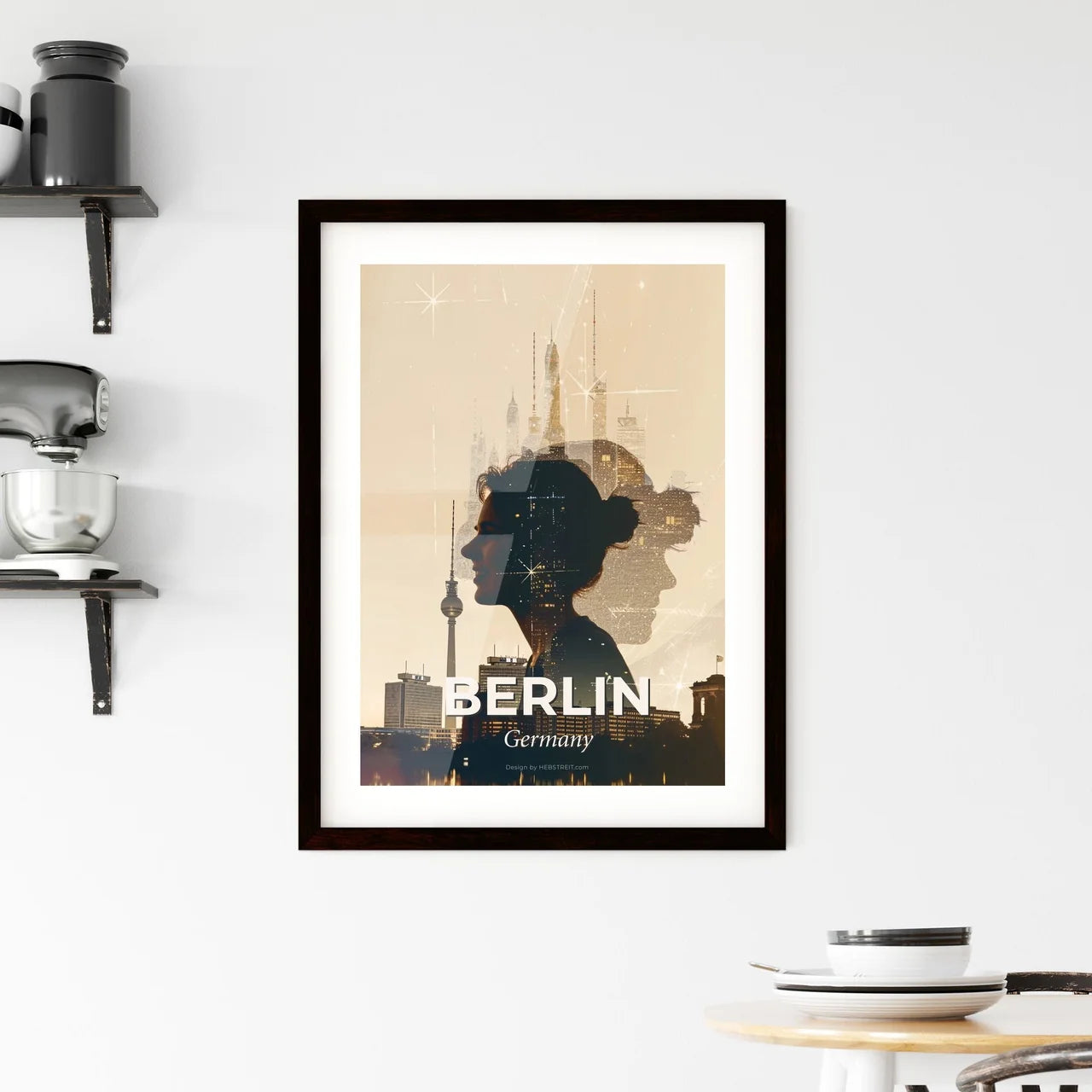 Berlin Skyline Silhouette Composite Paper Background Framed Print