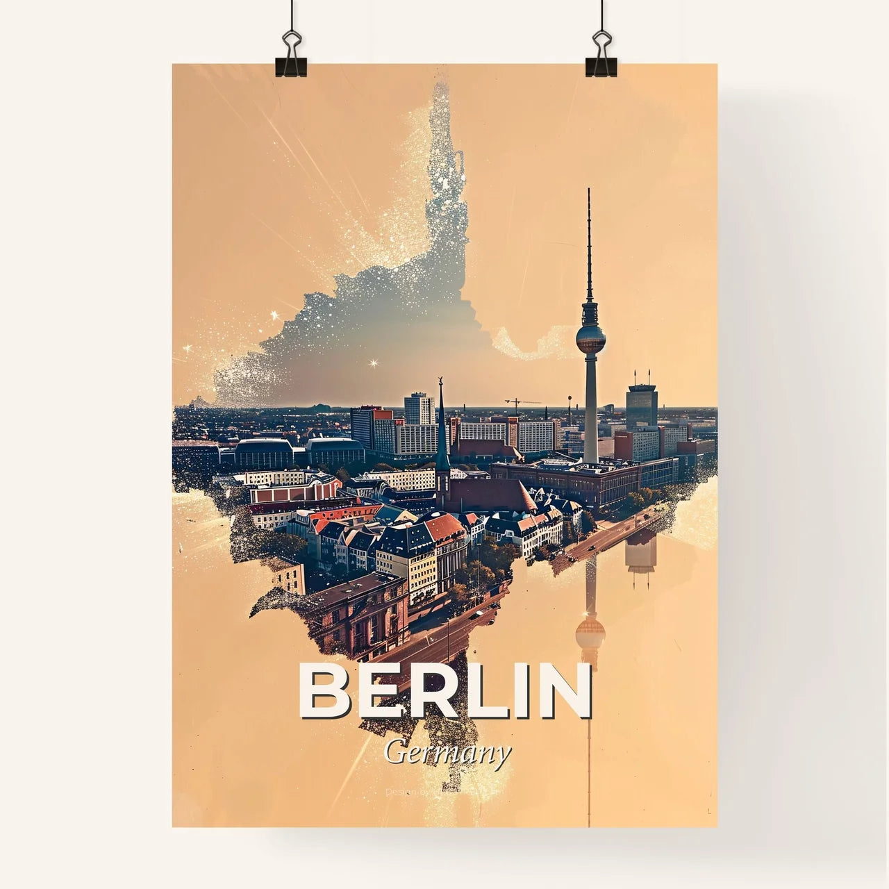 Berlin Skyline Double Exposure Poster Art Poster