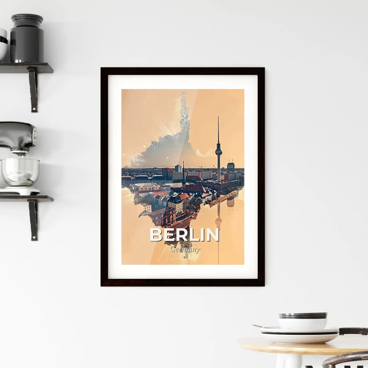 Berlin Skyline Double Exposure Poster Art Framed Print
