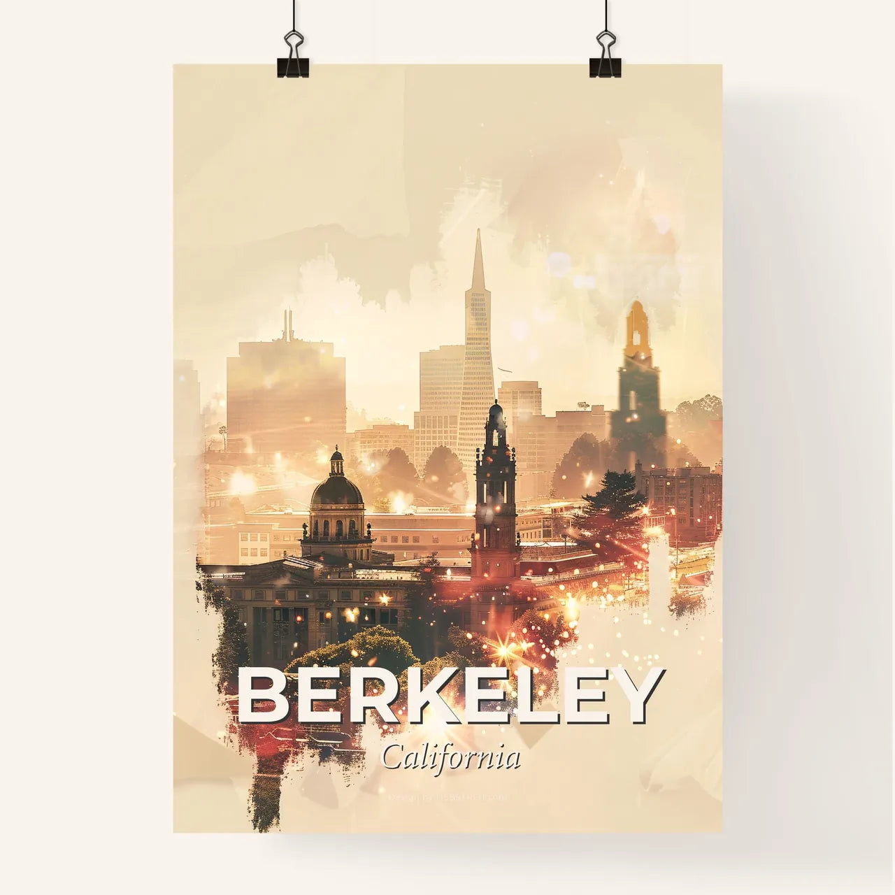 Berkeley City Skyline Double Exposure Composite Art Poster