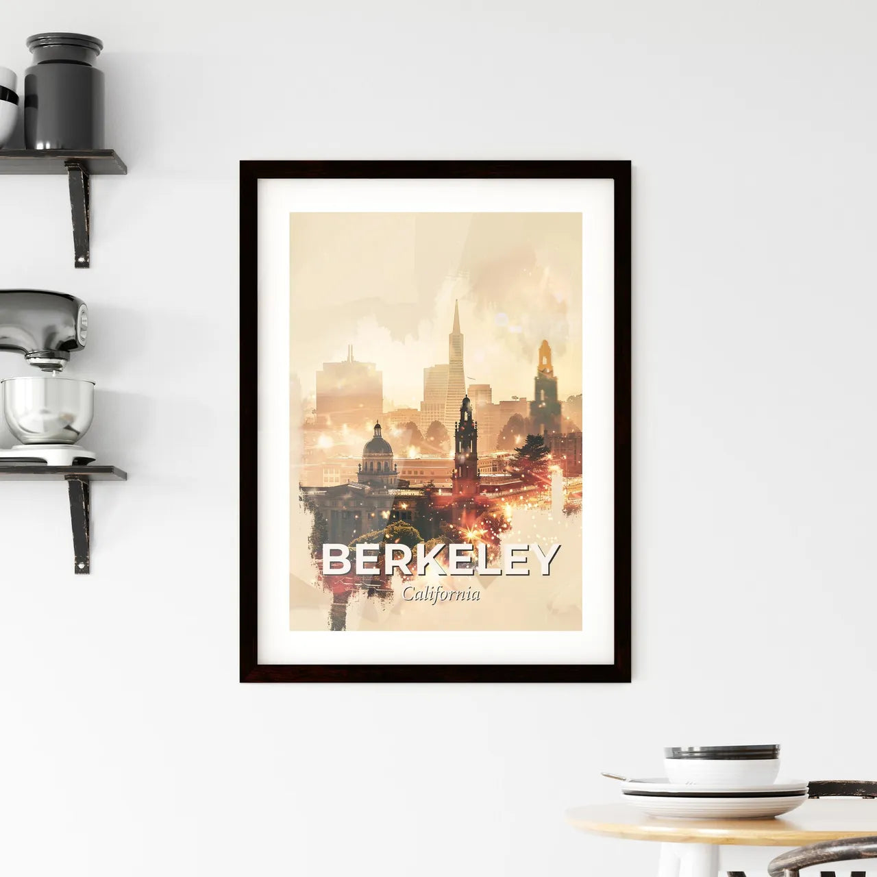 Berkeley City Skyline Double Exposure Composite Art Framed Print