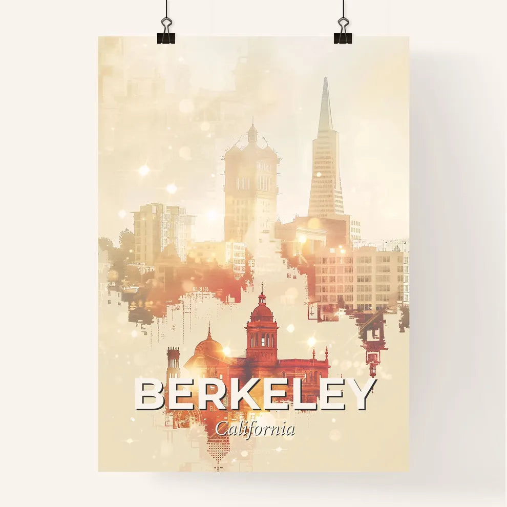 Berkeley City Skyline Pastel Sunset Canvas Decor Poster