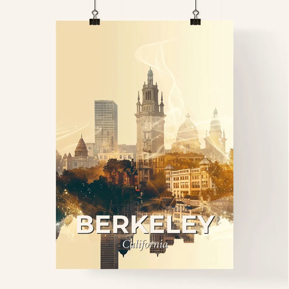 Berkeley City Skyline Double Exposure Composite Art Poster