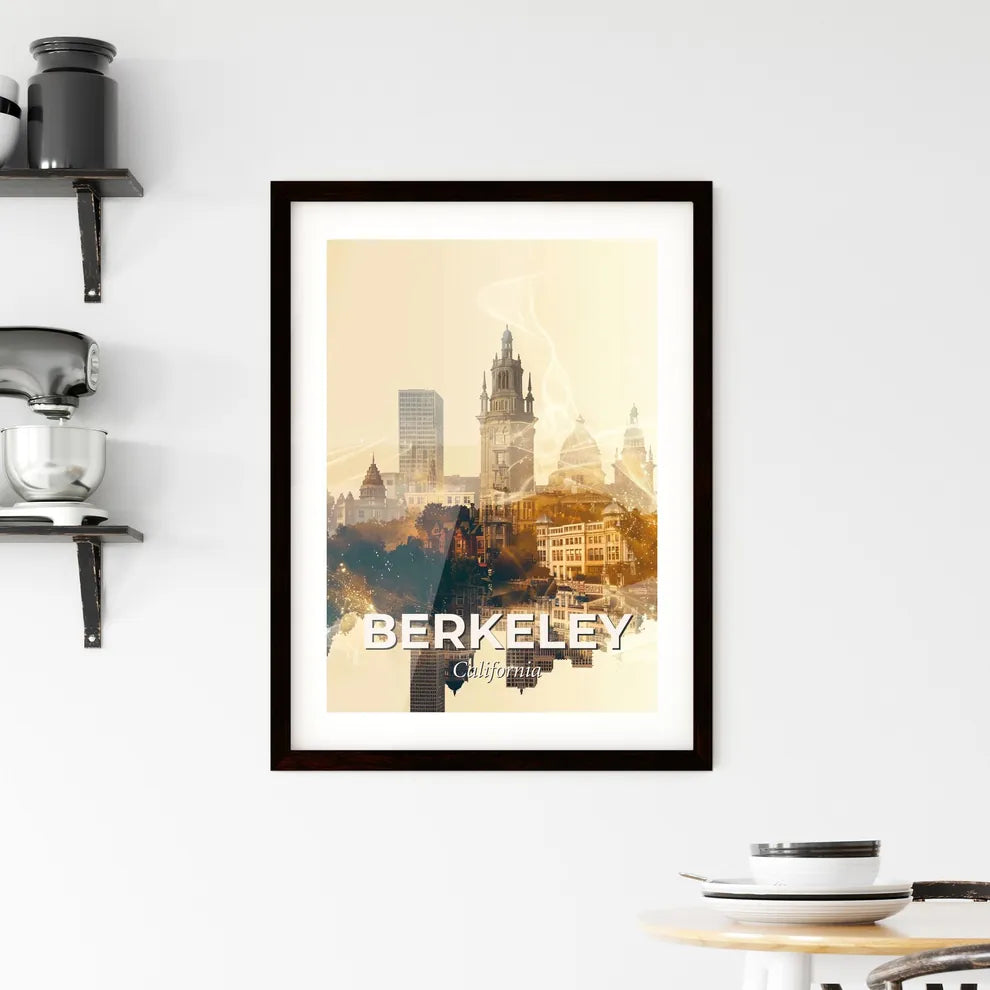 Berkeley City Skyline Double Exposure Composite Art Framed Print