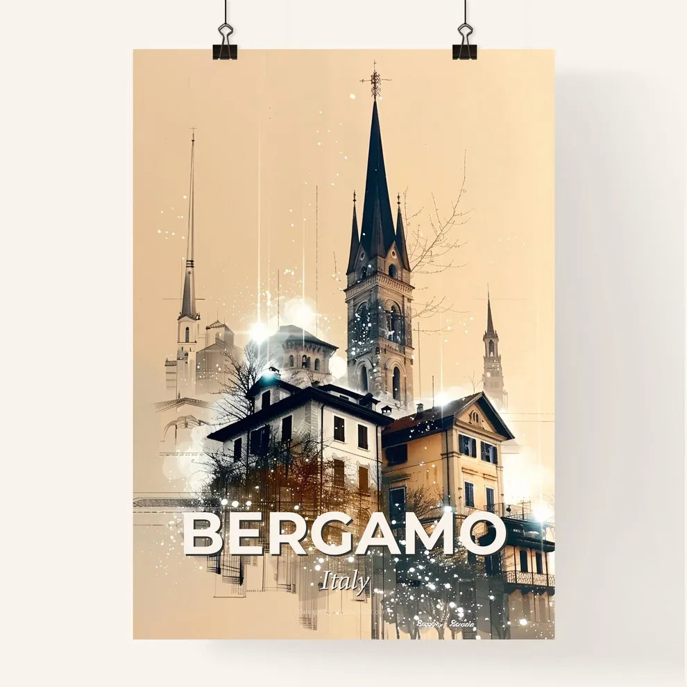 Bergamo City Skyline Double Exposure Art Poster Poster