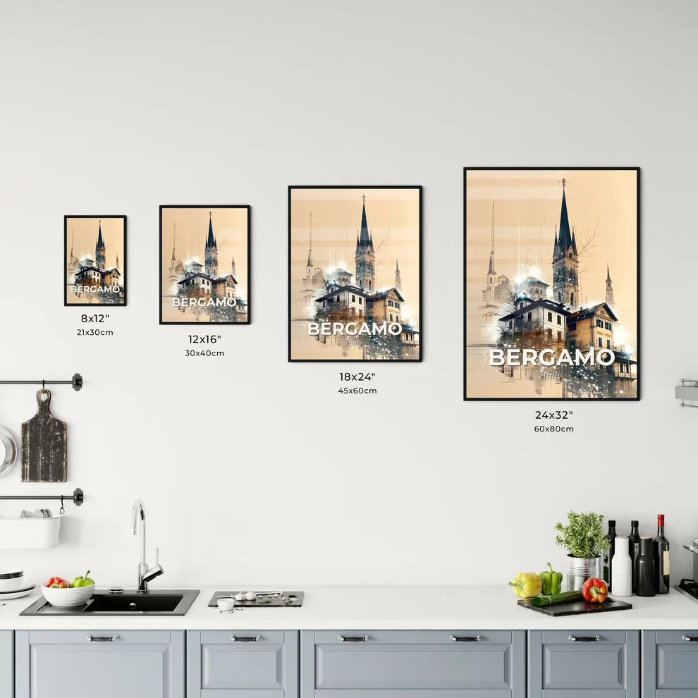 Bergamo City Skyline Double Exposure Art Poster Office Art