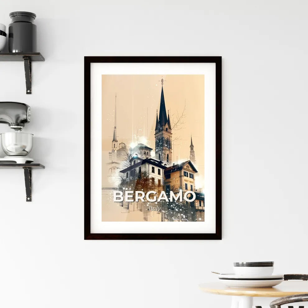 Bergamo City Skyline Double Exposure Art Poster Framed Print
