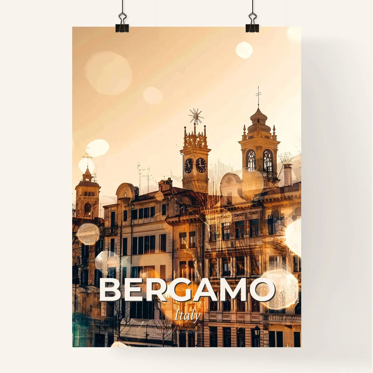 Bergamo City Double Exposure Skyline Poster Art Poster
