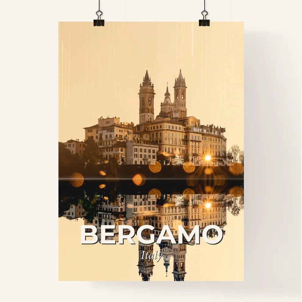 Bergamo City Icons on Beige Sparkly Skyline Poster