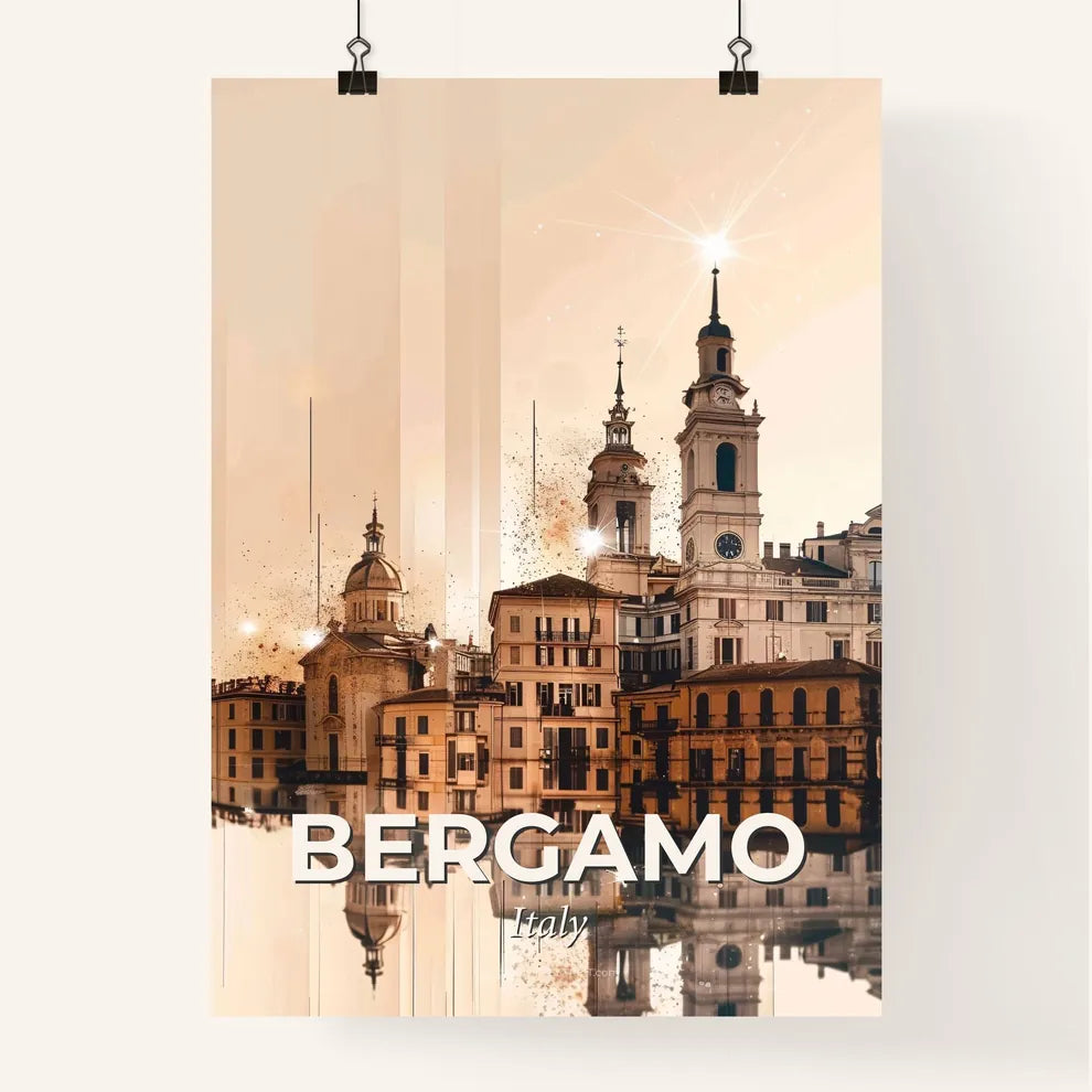 Bergamo City Icons Double Exposure Skyline Poster Poster