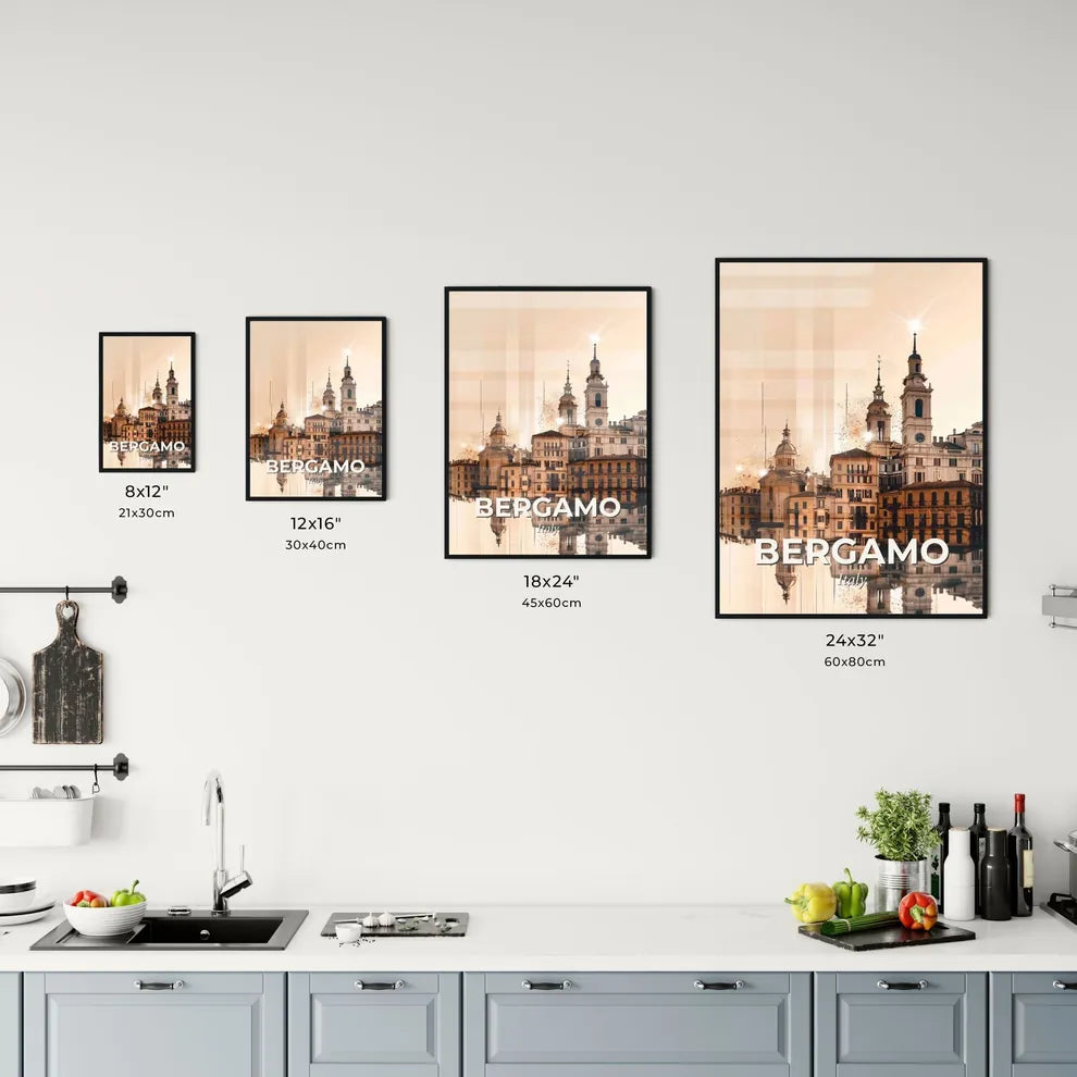 Bergamo City Icons Double Exposure Skyline Poster Office Art