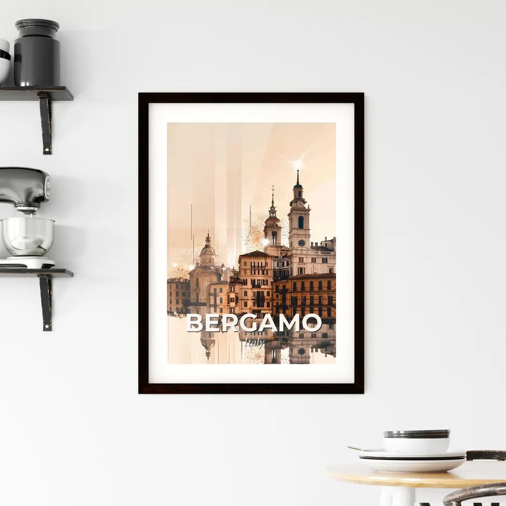 Bergamo City Icons Double Exposure Skyline Poster Framed Print