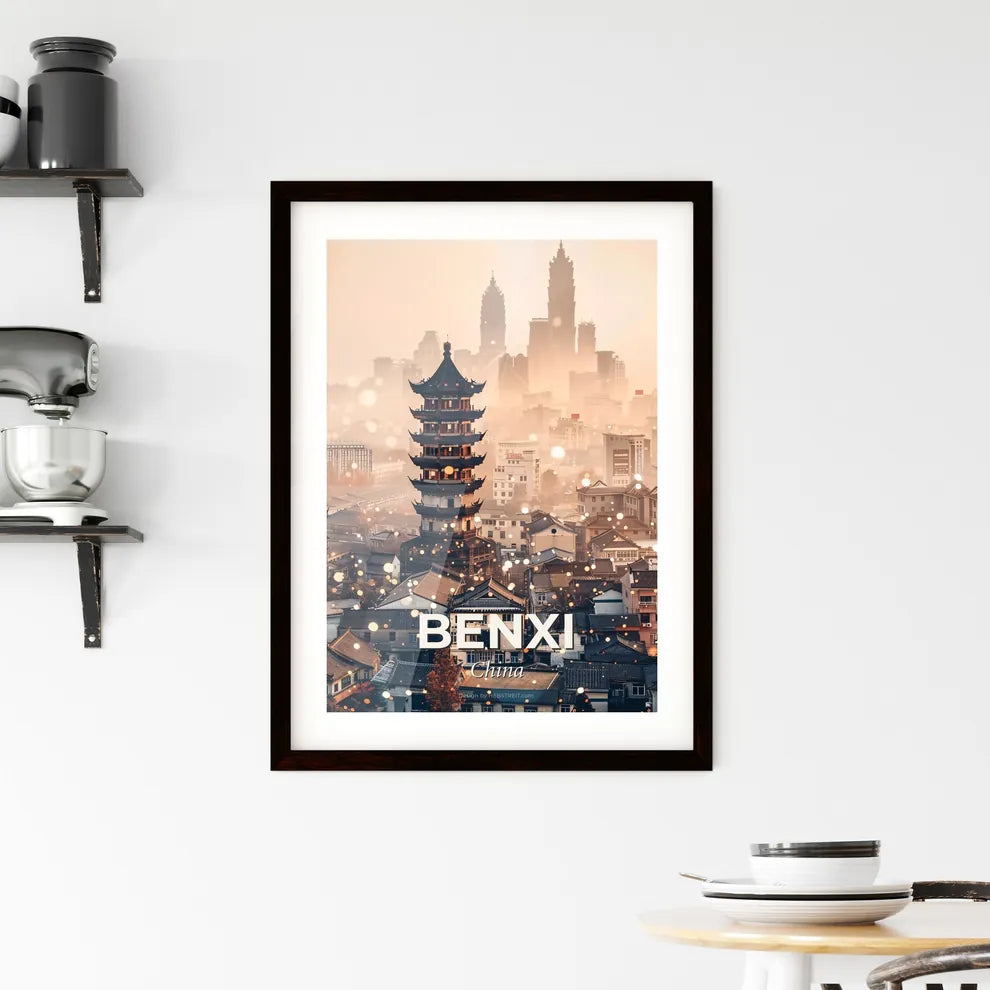 Benxi China Skyline Glow Poster Art Framed Print