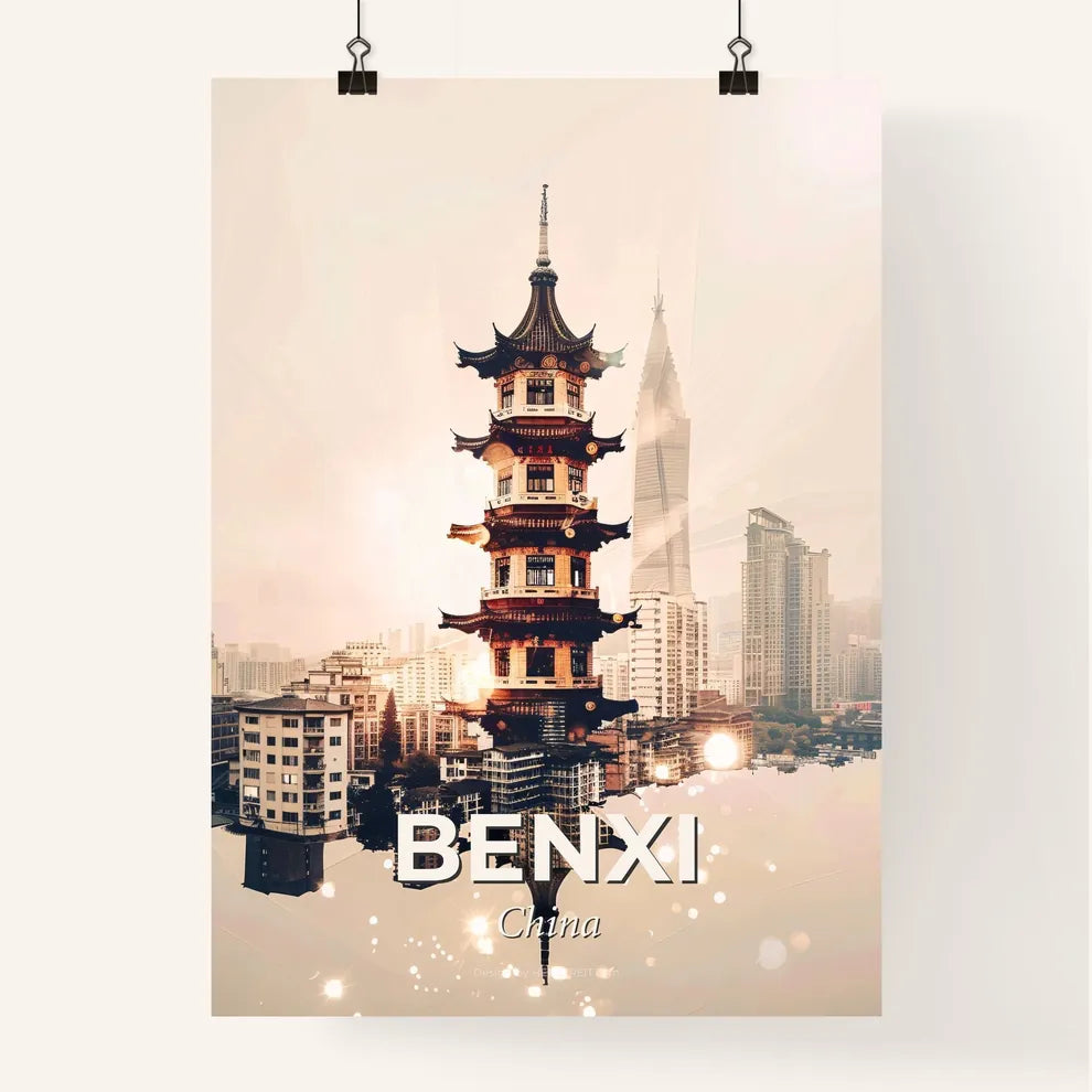 Benxi City Skyline with Icons Poster Art Poster