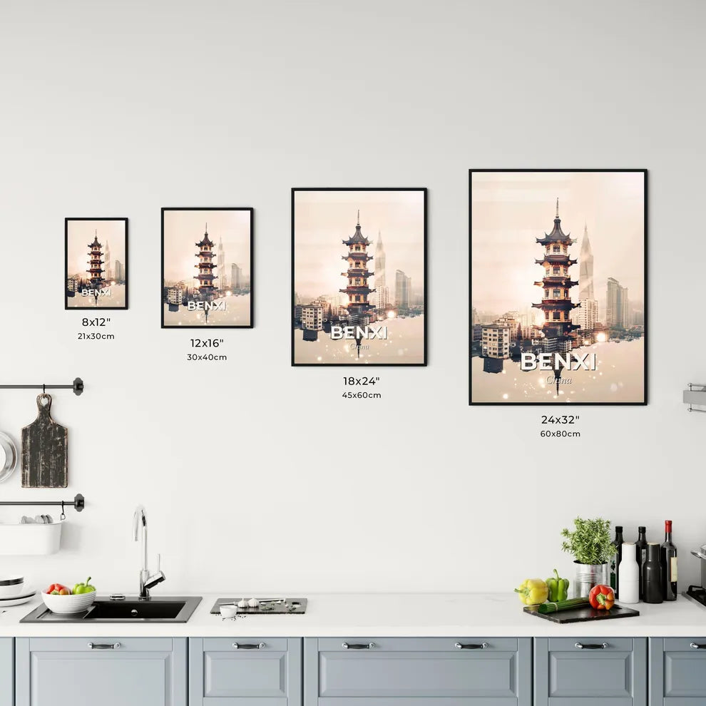 Benxi City Skyline with Icons Poster Art Office Art