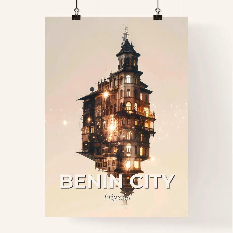 Benin City Skyline in Vibrant Double Exposure Poster