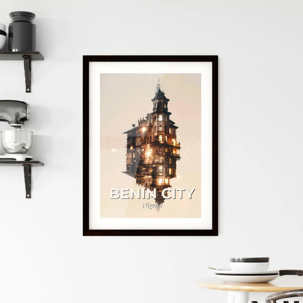 Benin City Skyline in Vibrant Double Exposure Framed Print