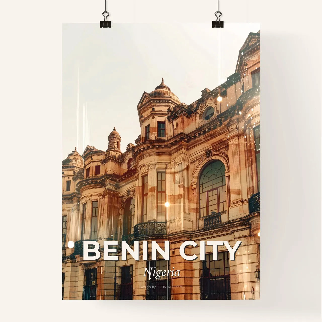 Benin City Skyline Double Exposure Art Poster