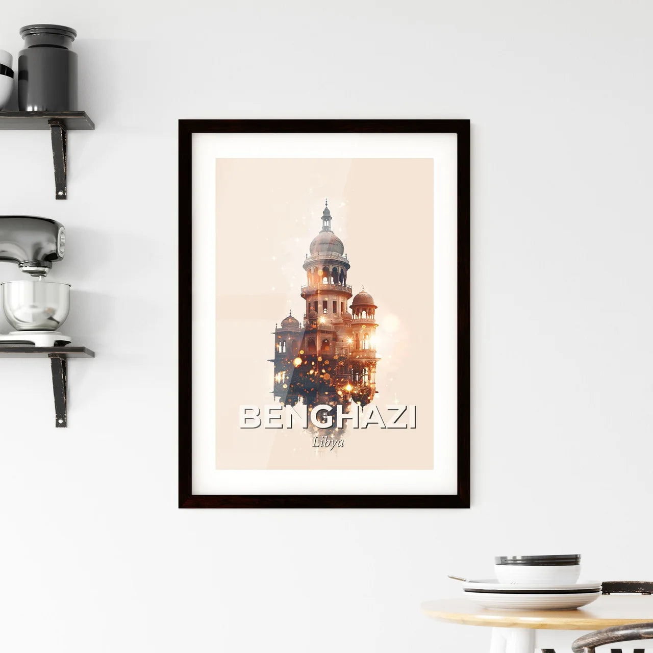 Benghazi Skyline Double Exposure Composite Art Framed Print