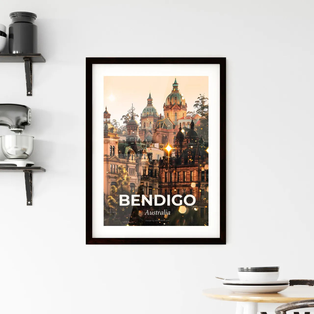 Bendigo Cityscape Double Exposure Art Poster Framed Print
