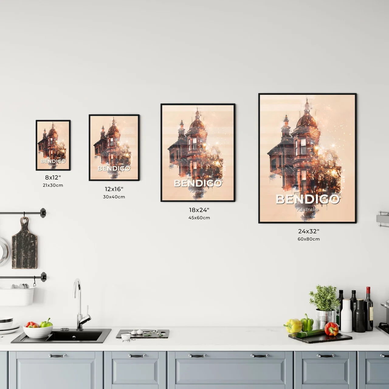 Bendigo Australia Skyline Panorama Art Poster Office Art