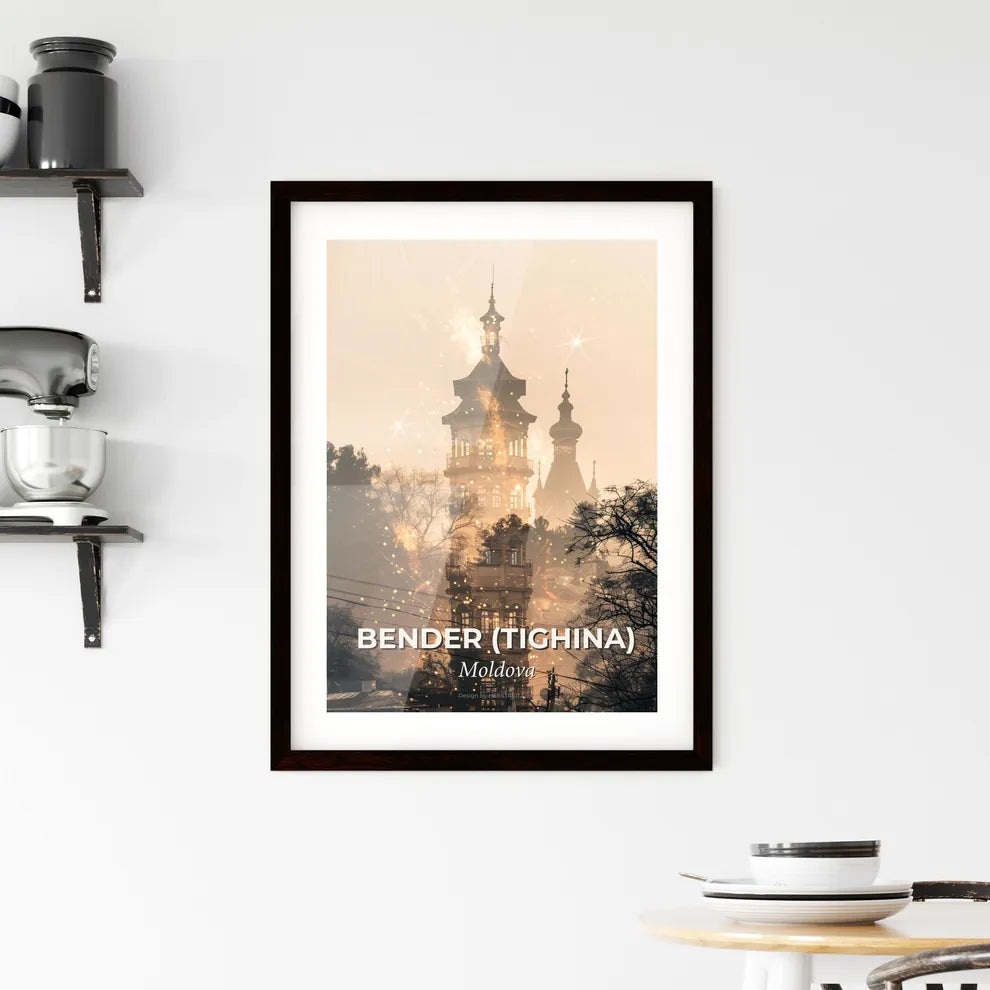 Bender City Skyline Beige Poster Art Framed Print