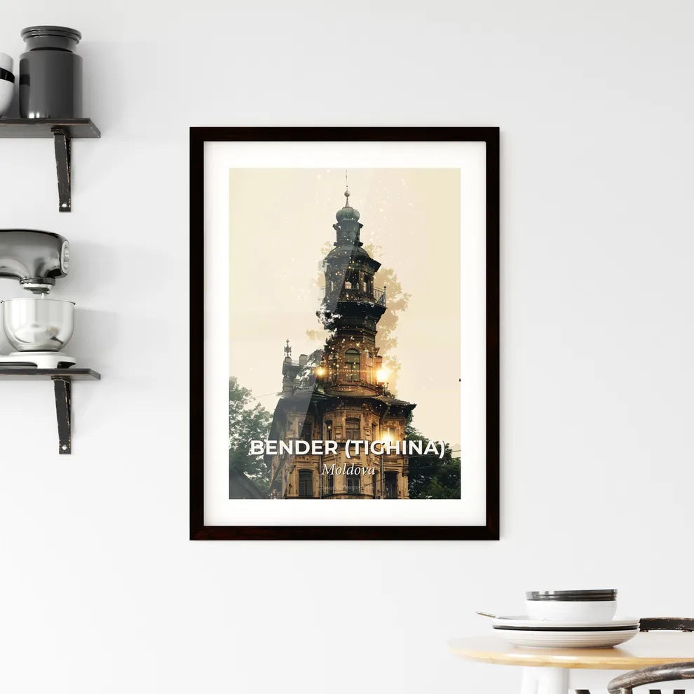 Bender Tighina City Skyline Double Exposure Poster Framed Print