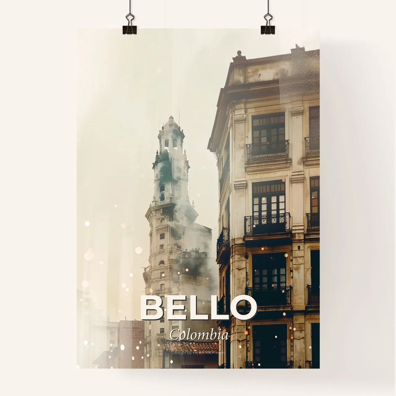 Bello, Colombia: Skyline Symphony in Beige Poster