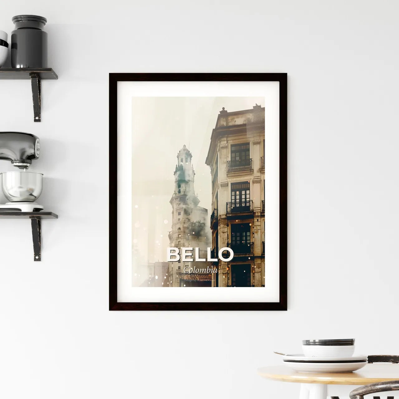 Bello, Colombia: Skyline Symphony in Beige Framed Print