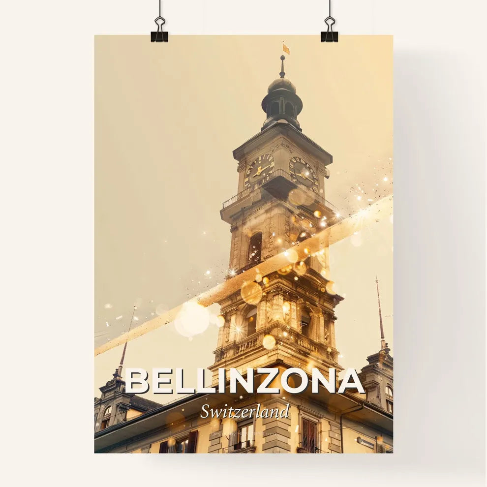 Bellinzona Skyline Composite Art: Local Icons, Bright Beige Poster