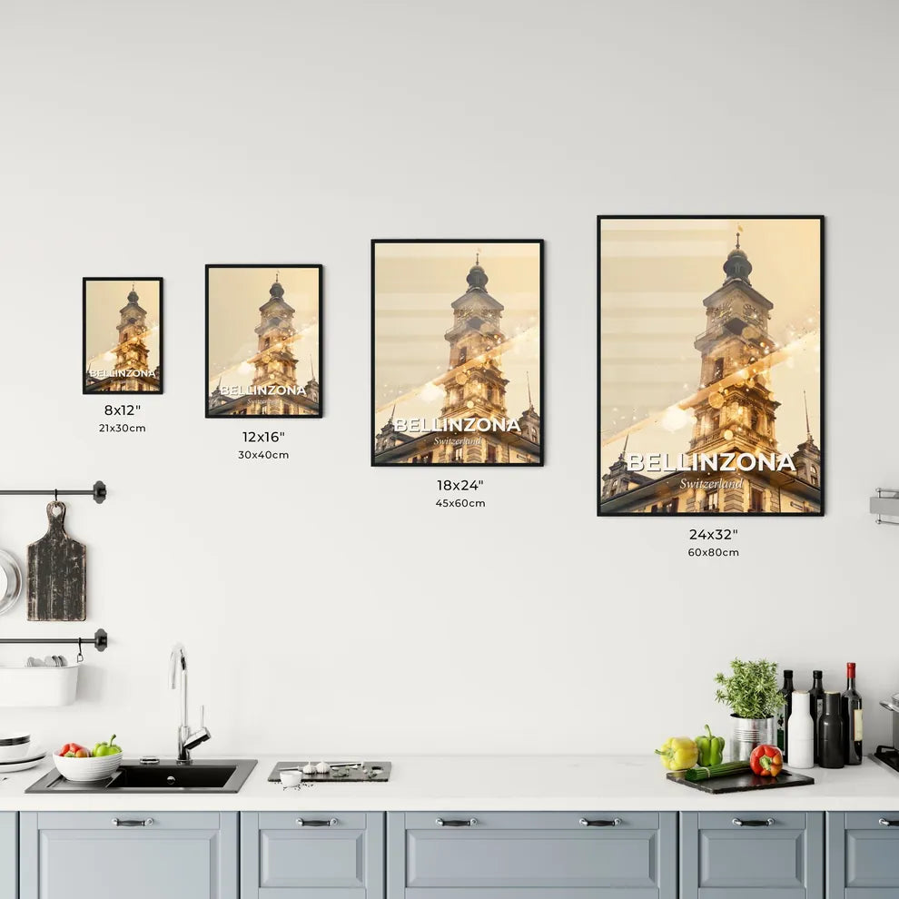 Bellinzona Skyline Composite Art: Local Icons, Bright Beige Office Art