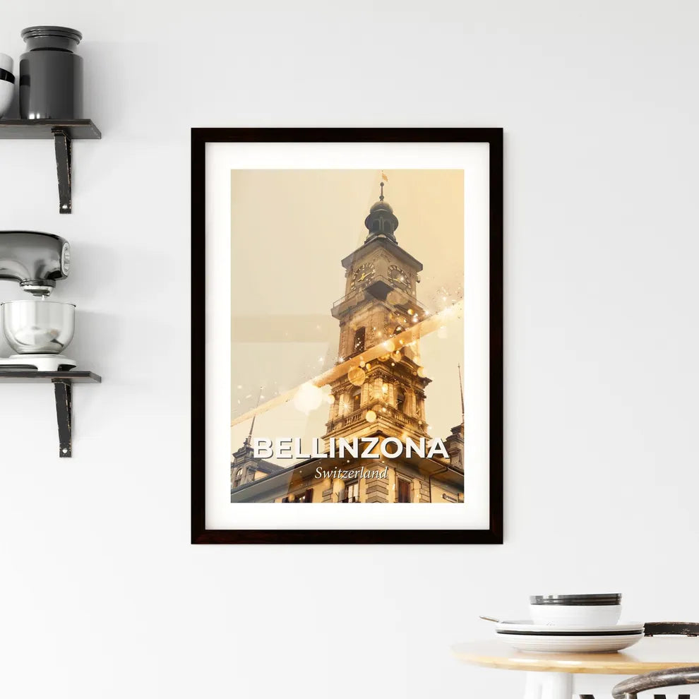 Bellinzona Skyline Composite Art: Local Icons, Bright Beige Framed Print