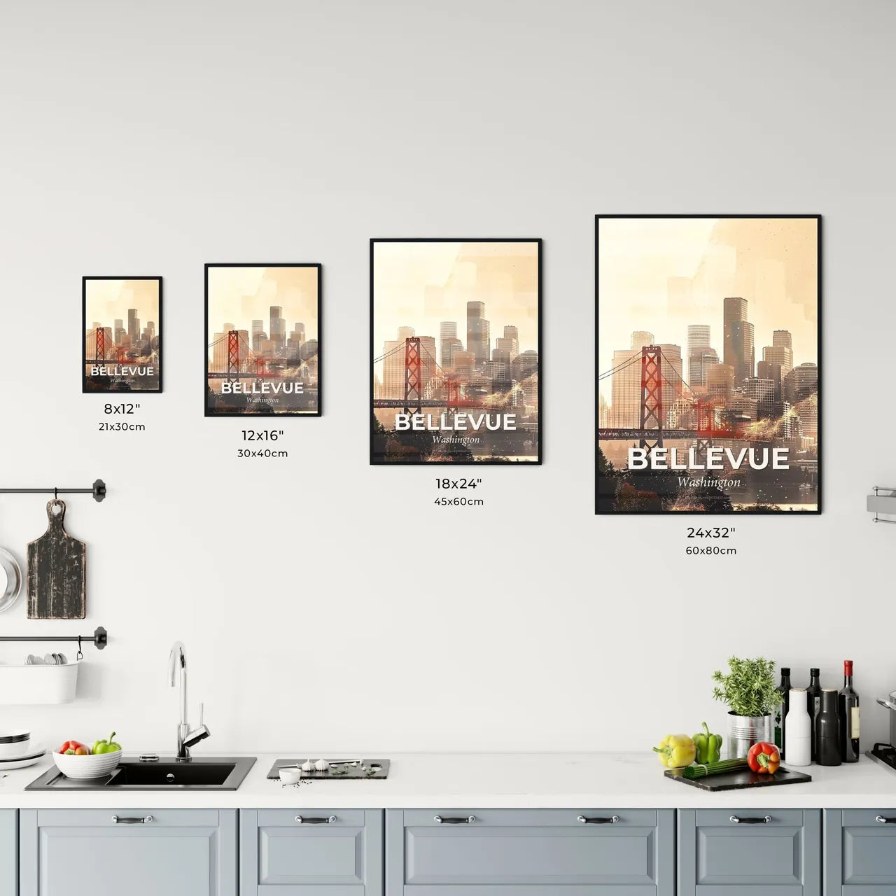 Bellevue Skyline Composite Art, Bright Beige Office Art