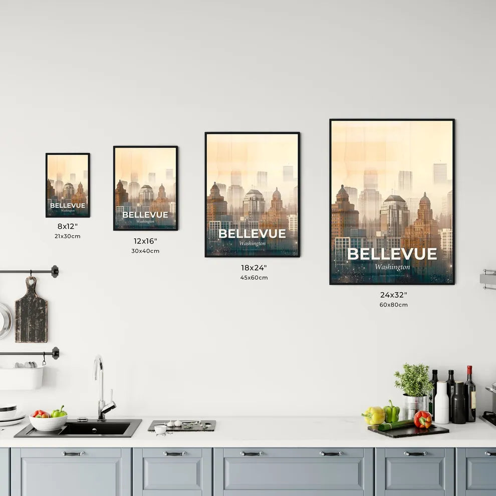 Bellevue City Skyline Abstract Art Poster Office Art