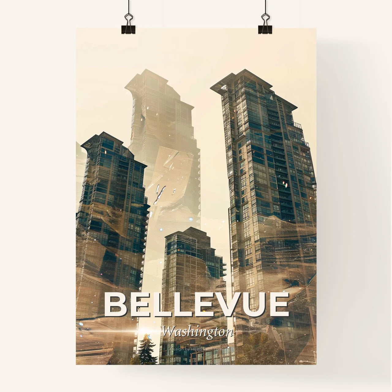 Bellevue City Skyline Composite Poster Art Poster