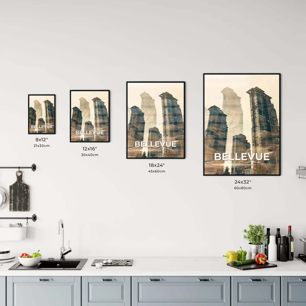 Bellevue City Skyline Composite Poster Art Office Art