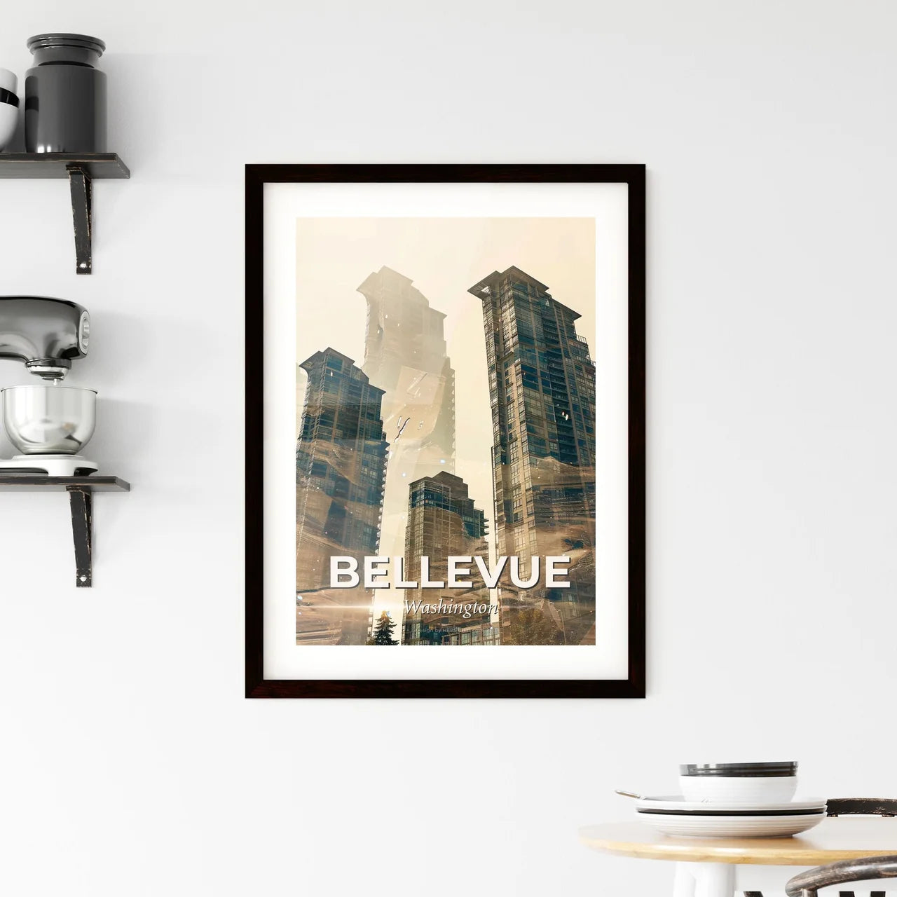 Bellevue City Skyline Composite Poster Art Framed Print