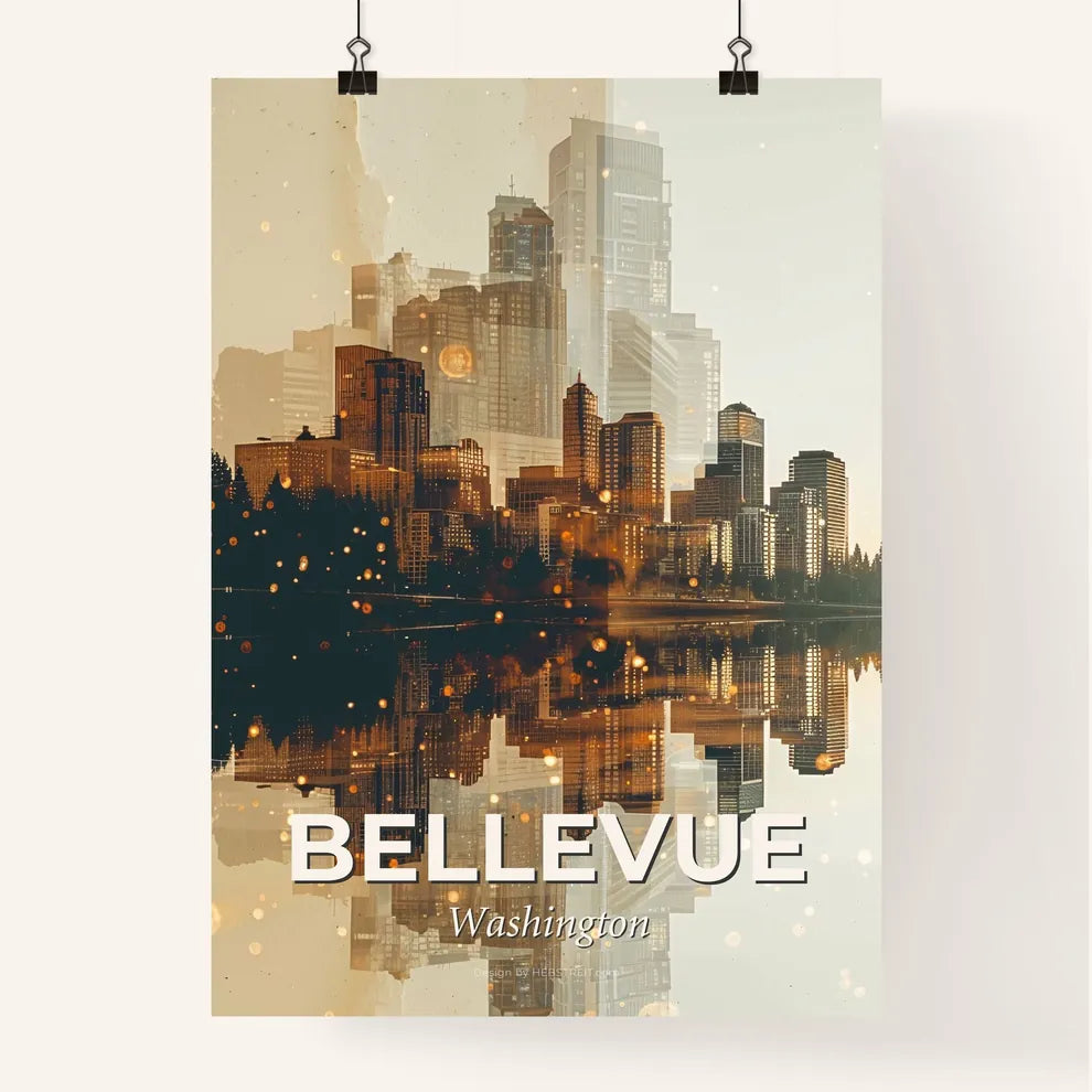 Bellevue Skyline Panorama Art Composite Beige Background Poster